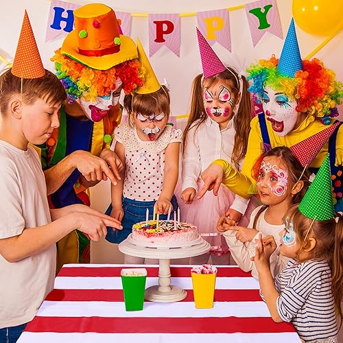 Miniatura 6 de ELCOHO Paquete de 6 manteles de rayas rojas y blancas de plástico a rayas, manteles de carnaval de circo para carnaval, decoración de fiesta