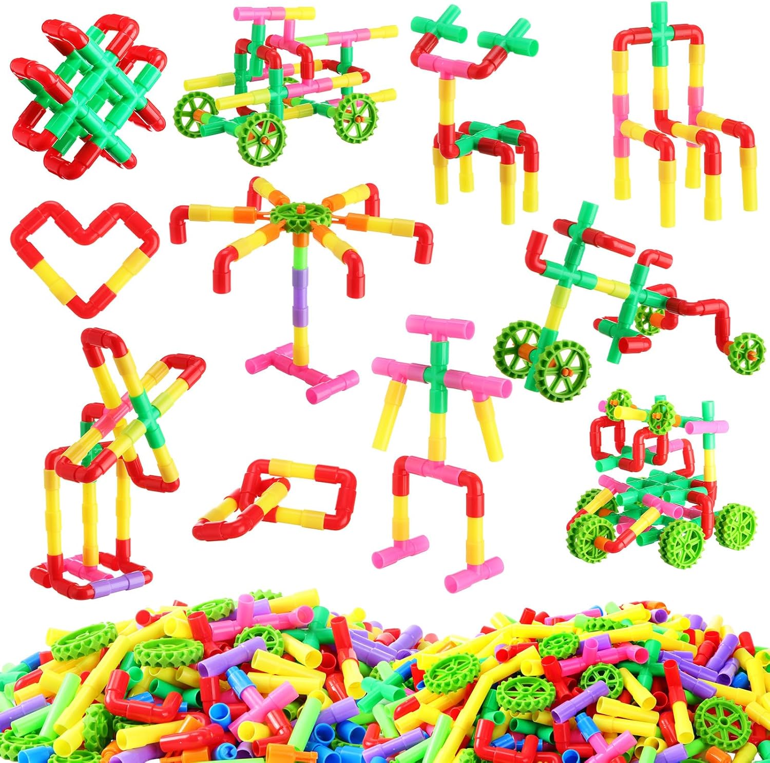 Libima 300 Pcs Tubular Pipes Building Blocks for Kids Over 6 Years Old Stem Building Toy Tube Pipe Toy Colorful Building Pipes for Kids Toddlers Construction Set Educational Preschool Learning Toys