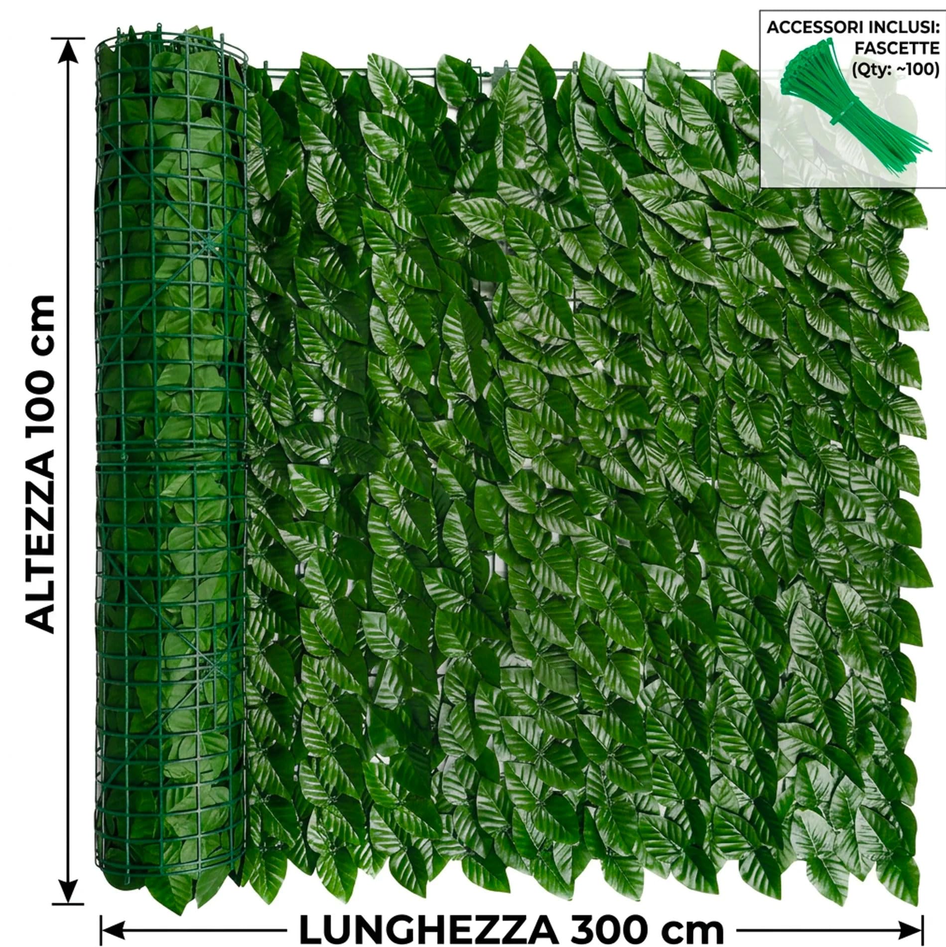 081 Store - Siepe Finta Frangivista Balcone 3 Rotoli 1x3 m – Rete Copri Ringhiera Privacy Alta Densità per Recinzione Giardino Esterno – Siepe Artificiale Realistica Anti UV con Fascette incluse