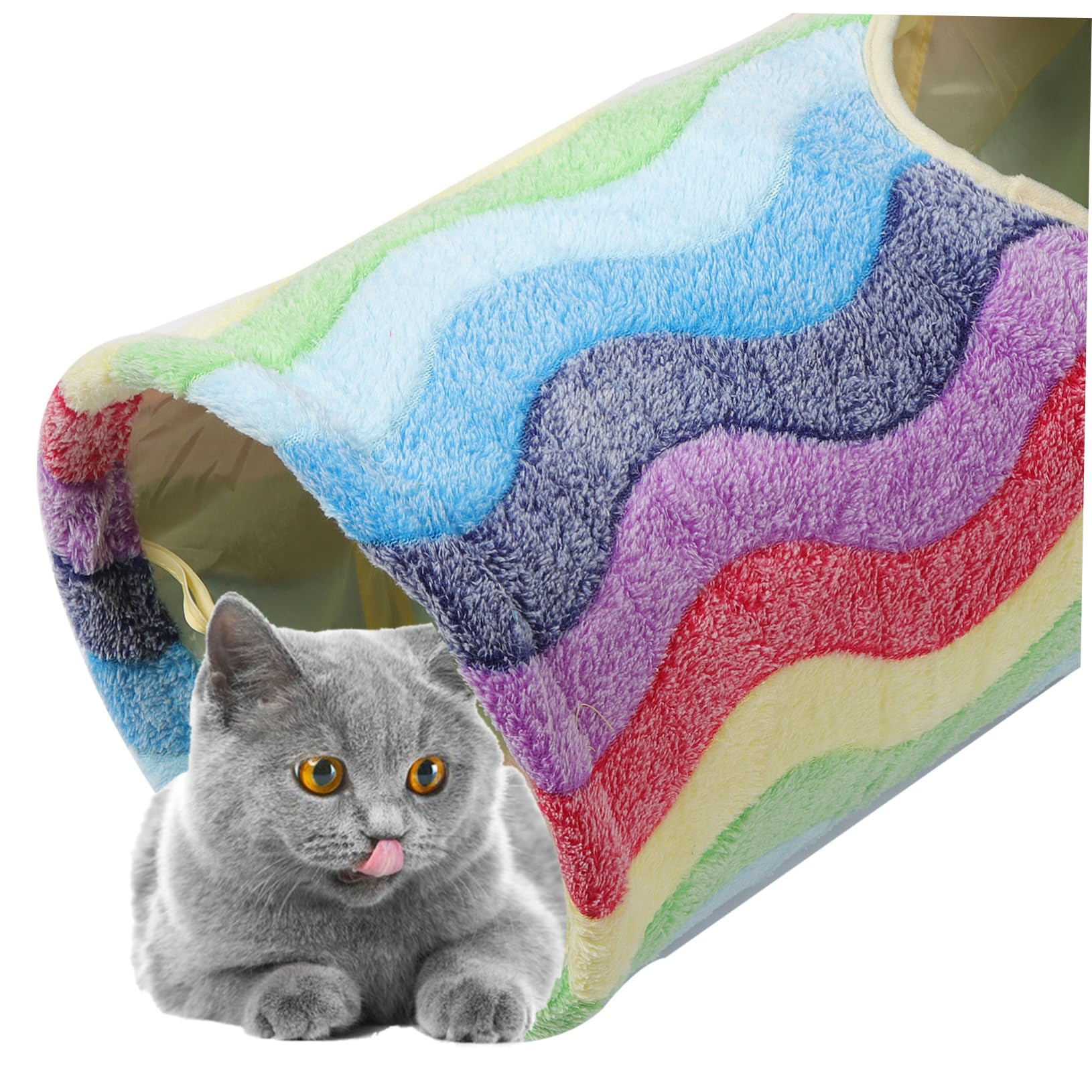 Faltbarer Katzentunnel Spielzeug für Katzen, Flanell, 1 Stück, Regenbogen
