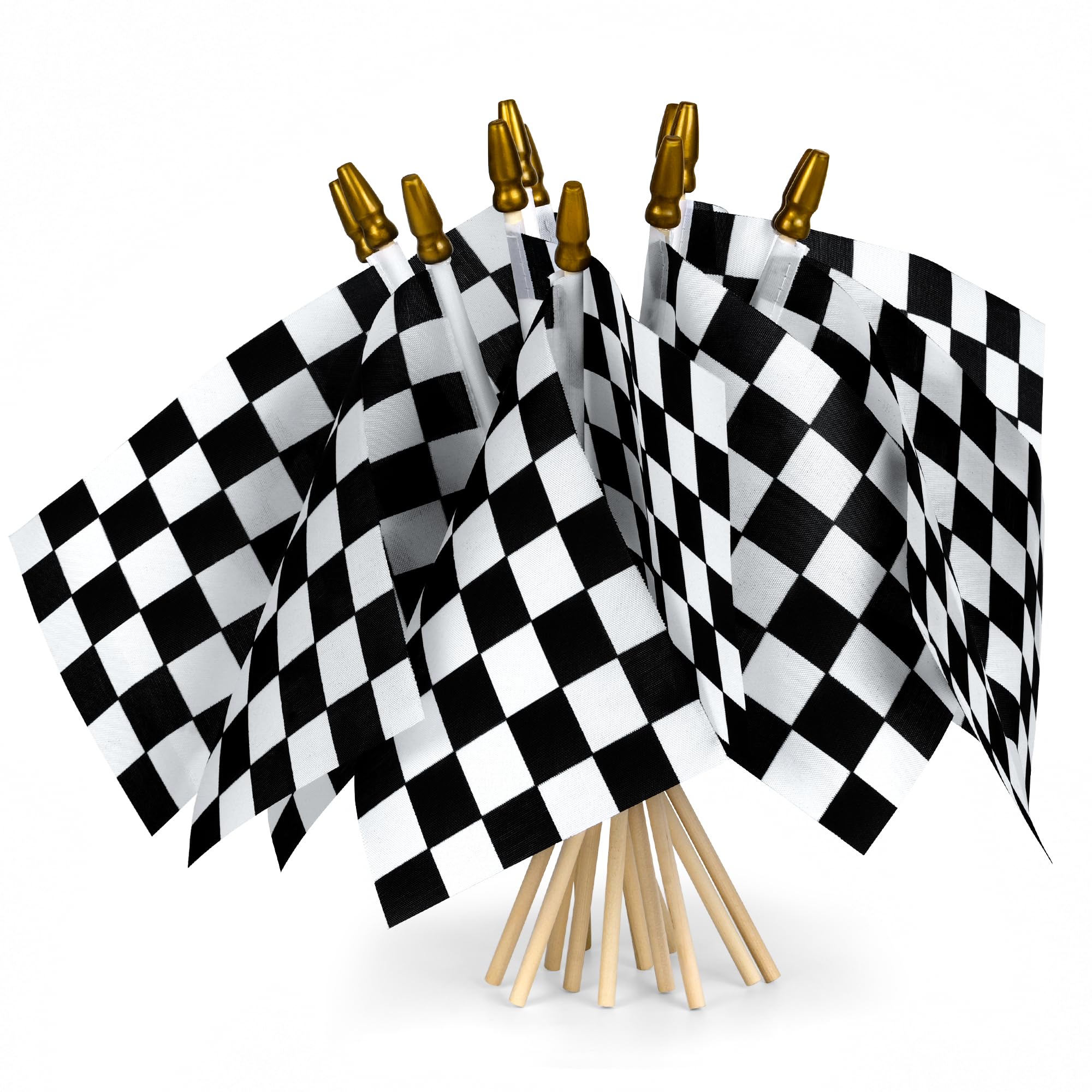 HOOSUN 12 Pack Checkered Flag On Sticks,6"x4" Flags For Race Car Birthday Party Supplies,Double Sided Print Racing Stick Flag Race Cars Party Decorations,Black White Checkered Mini Flags for Room