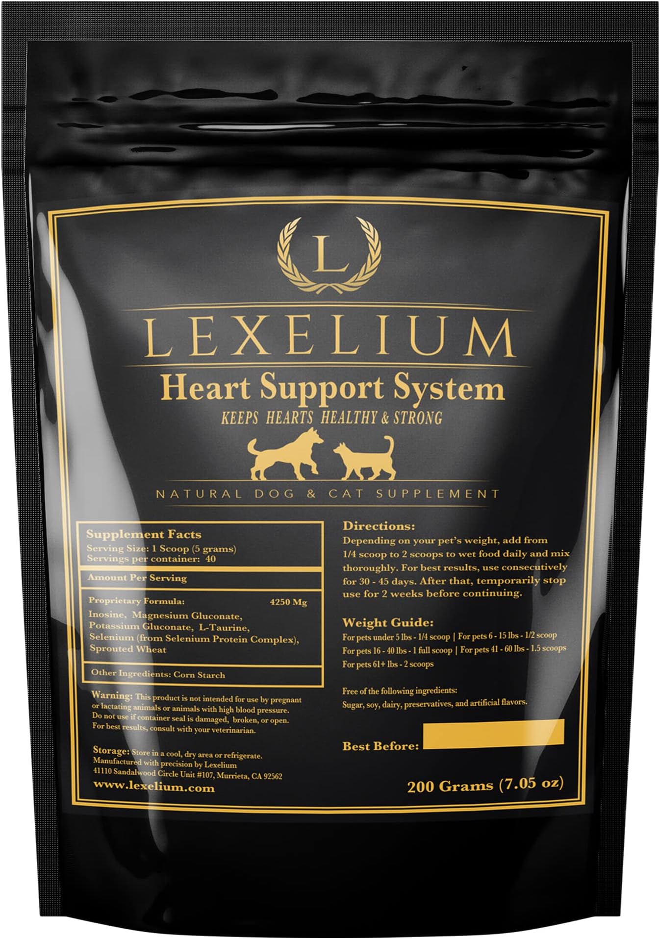 Heart Supplement for Dogs and Cats - Provides Cardiovascular & Circulatory Support & Keeps Hearts Healthy with Taurine – Optimizes Heart Function & Circulation - Easy to Mix Powder - 200g