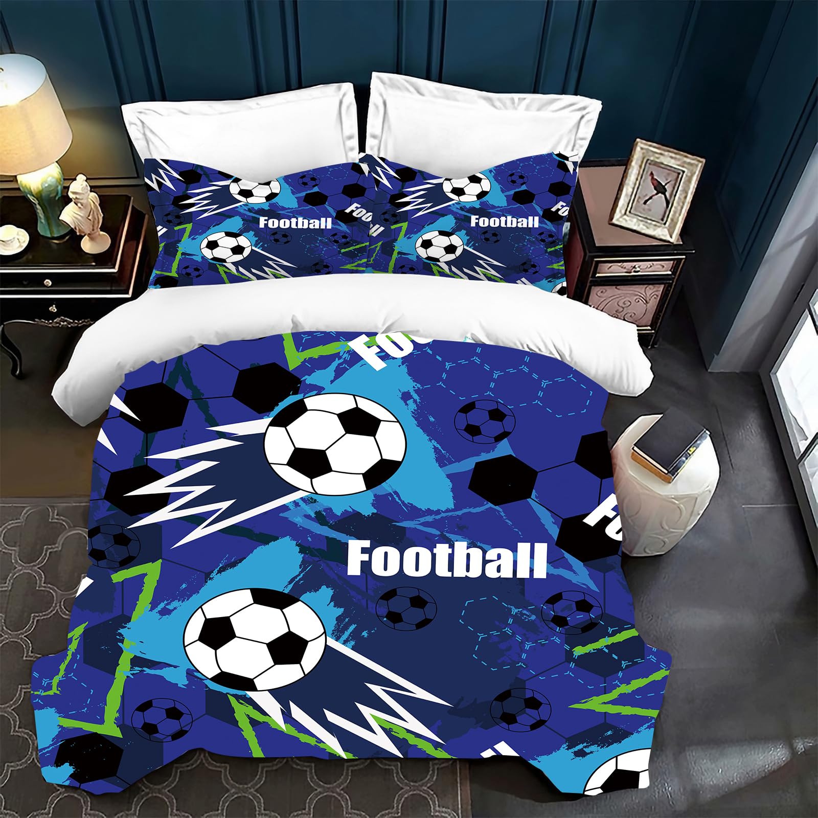 Juego de Ropa de Cama con Estampado de fútbol, Ropa de Cama Infantil de 3 Piezas, Ropa de Cama de Microfibra, Funda nórdica con 2 Fundas de Almohada de 65 x 65 cm (fútbol 03, 220 x 240 cm)