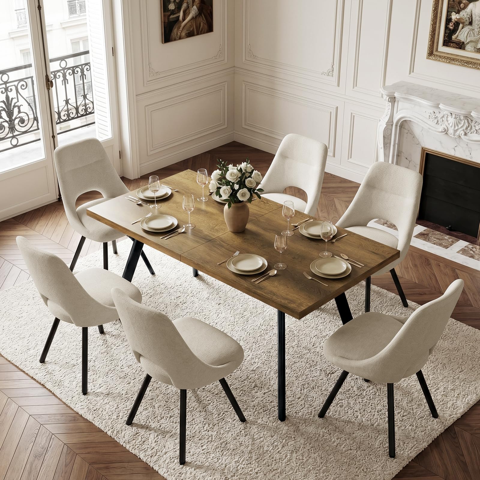LEWE Mesa Comedor Madera, Mesa de Cocina Rectangular 160 x 80 x 75 cm | Moderna Mesa para 6-8 Personas, Patas de Hierro Sólidas, Ideal para Cocina, Comedor, Salón y Estudio, Marrón Nogal
