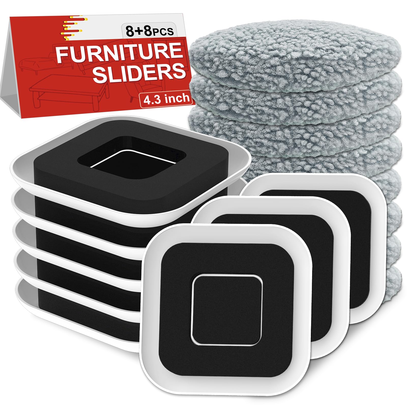 NIUXX Furniture Sliders for Carpet 8+8 Pack Appliance Sliders with Anti-Slip Groove