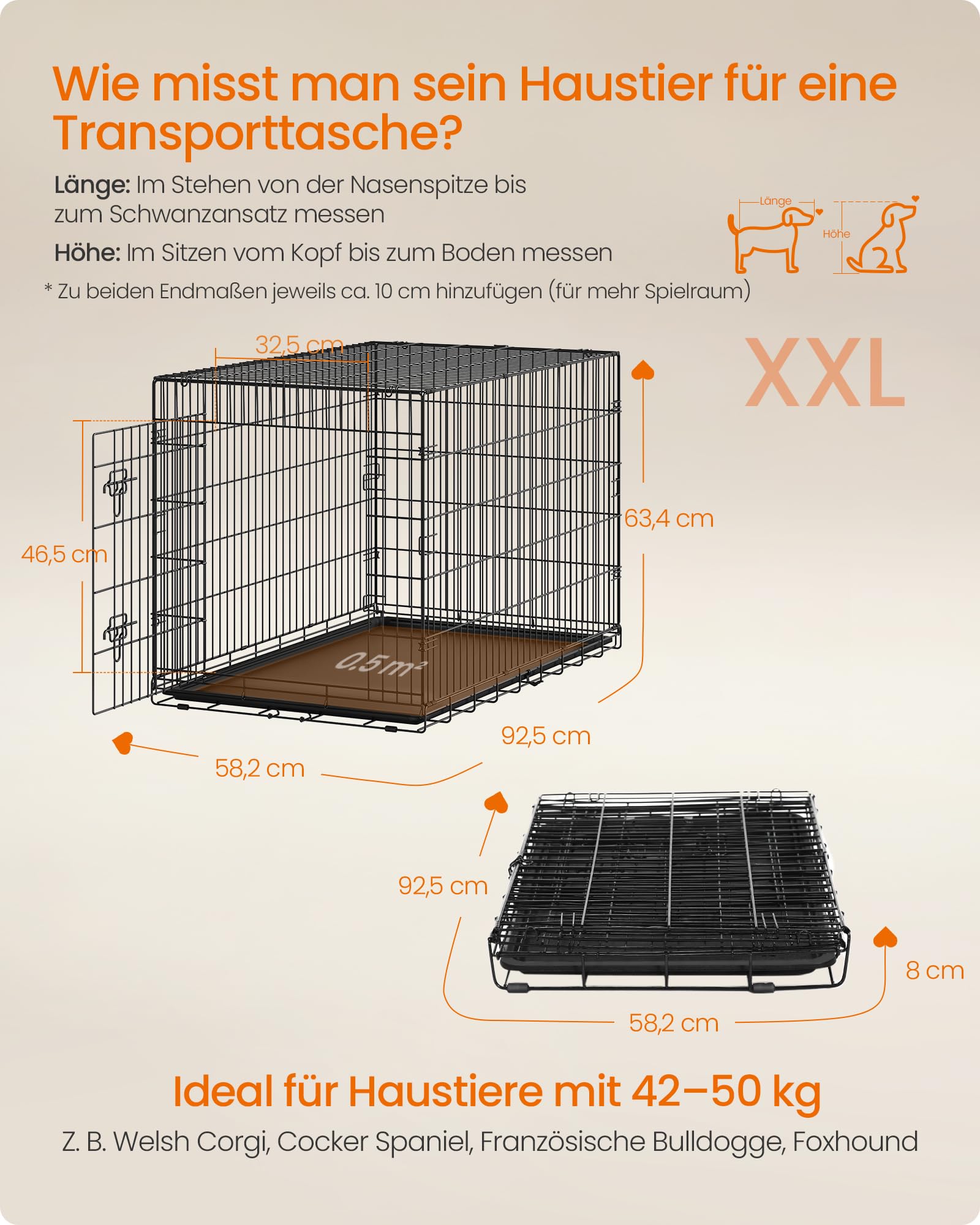 Feandrea Hundebox XXL Faltbar, Metall Hundekäfig, 122,5 x 74 x 80 cm