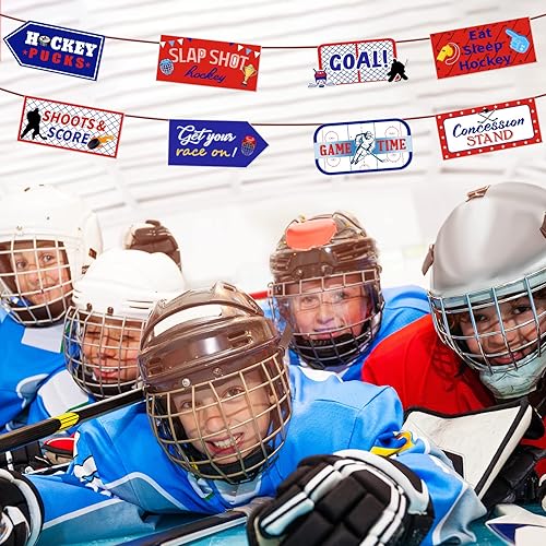 Miniatura 7 de 20 piezas de decoración de fiesta de hockey, letreros de hockey para fiestas de hockey, recortes para interiores y exteriores, cumpleaños, deportes,