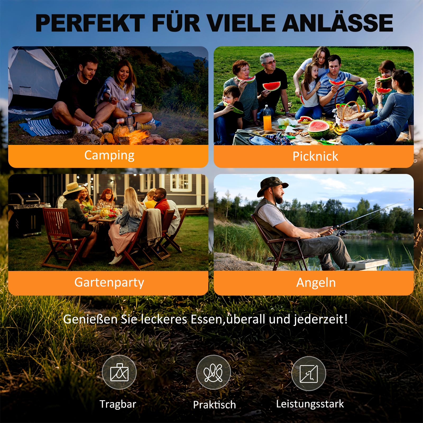 Dripex Klappgrill Holzkohlegrill - Schnell Aufklappbarer Tragbarer Campinggrill aus Edelstahl mit Tragetasche & Zubehör, Hitzebeständig & Formstabil für Camping, Picknick, Wandern, Garten (65x25x14cm)