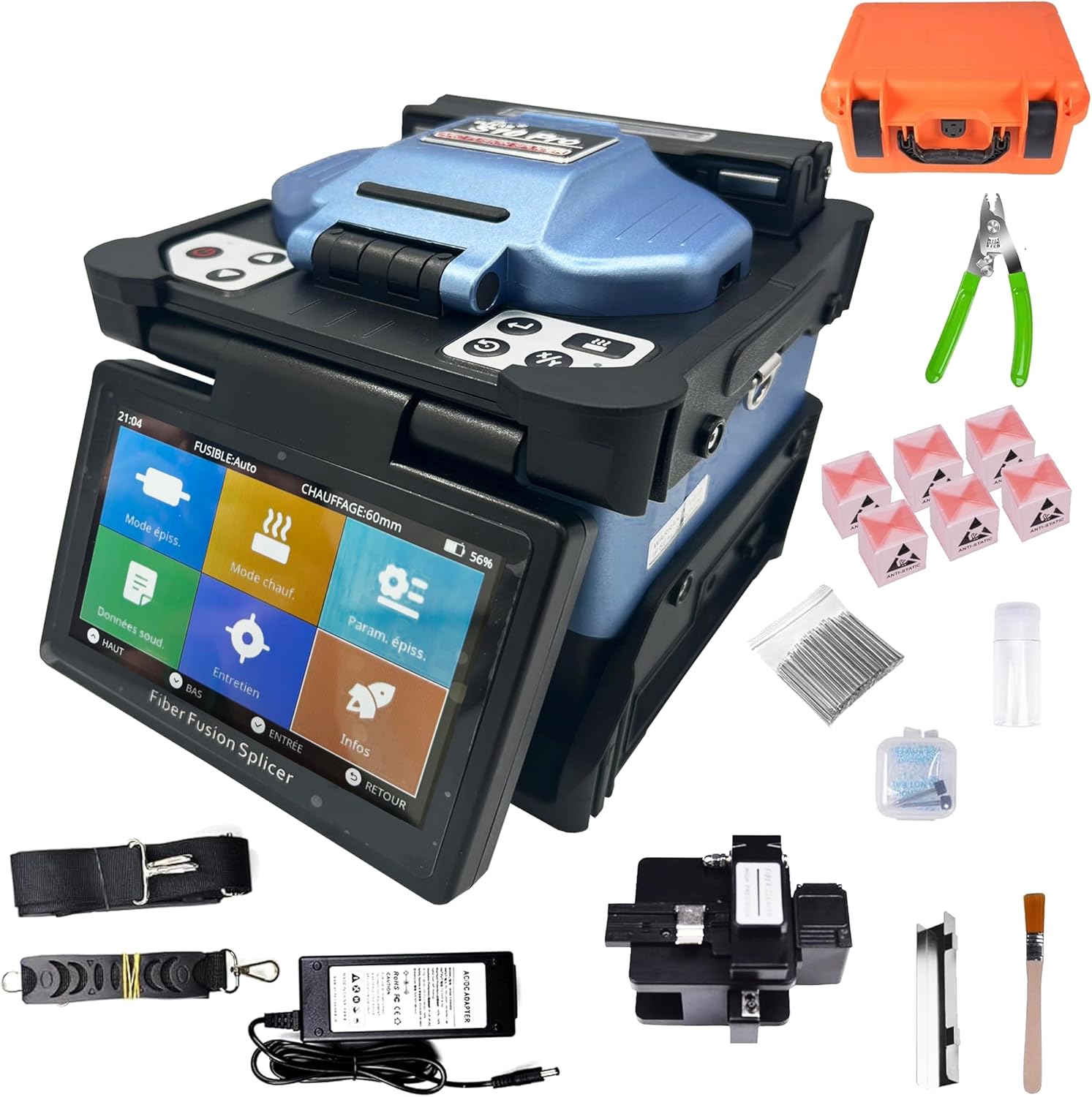 Elfcam® - Fiber Optic Welding Machine S10 Pro, Fibre Fusion Splicer with 6 Motors, Core Alignment and Updated Tool kits and Accessories for FTTx, Support SOC Splicing