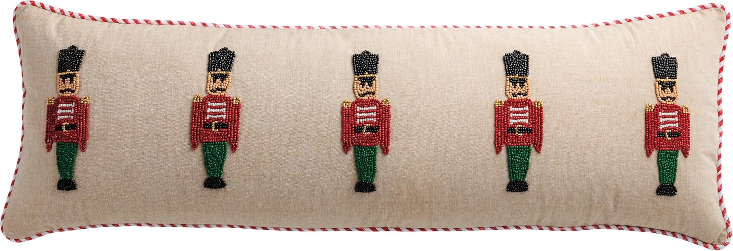 Mud Pie Christmas Long Beaded Nutcracker Pillow