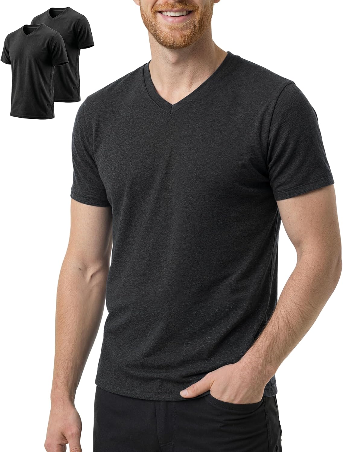 100% Merino Wool T-Shirts for Men 2 Packs, V Neck Men Short Sleeve Undershit, Breathable Lightweight Base Layer Tee