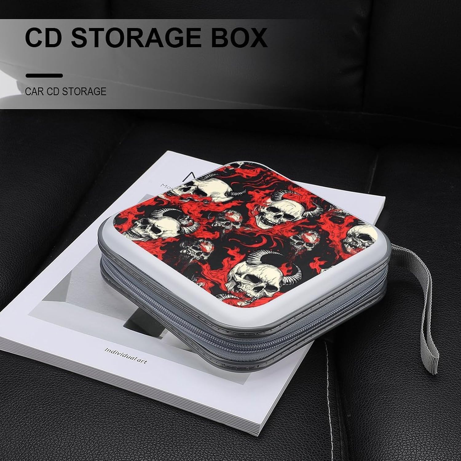 Evil Demon Skull with Flames Protective CD Case Storage Rack 40 Capacity DVD Holder Organizer Car Travel