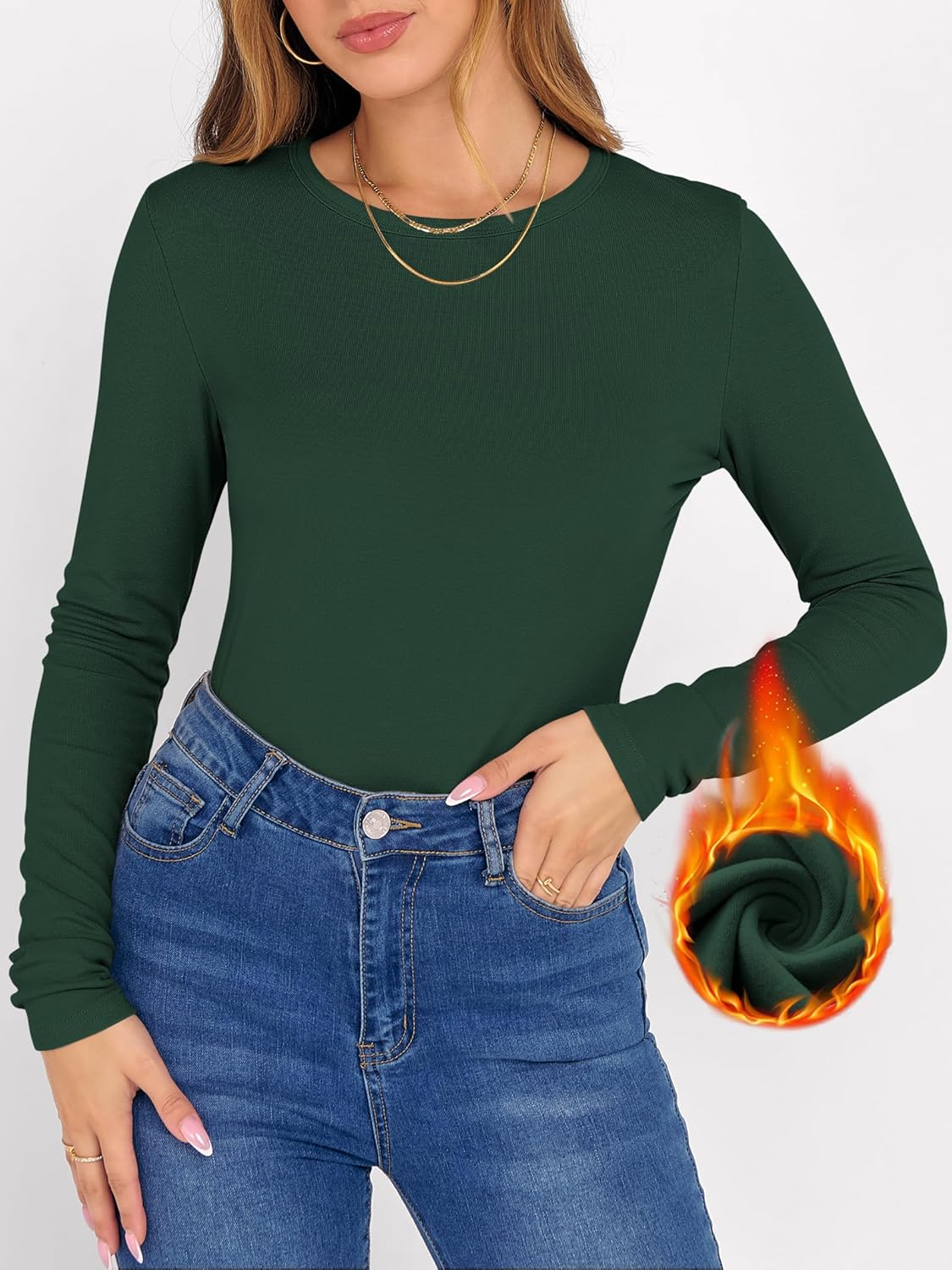 ANRABESS Women Long Sleeve Thermal Shirt Fleece Tops 2026 Fall Winter Crew Neck Casual Base Layer T-Shirts Warm Undershirts - Image 2