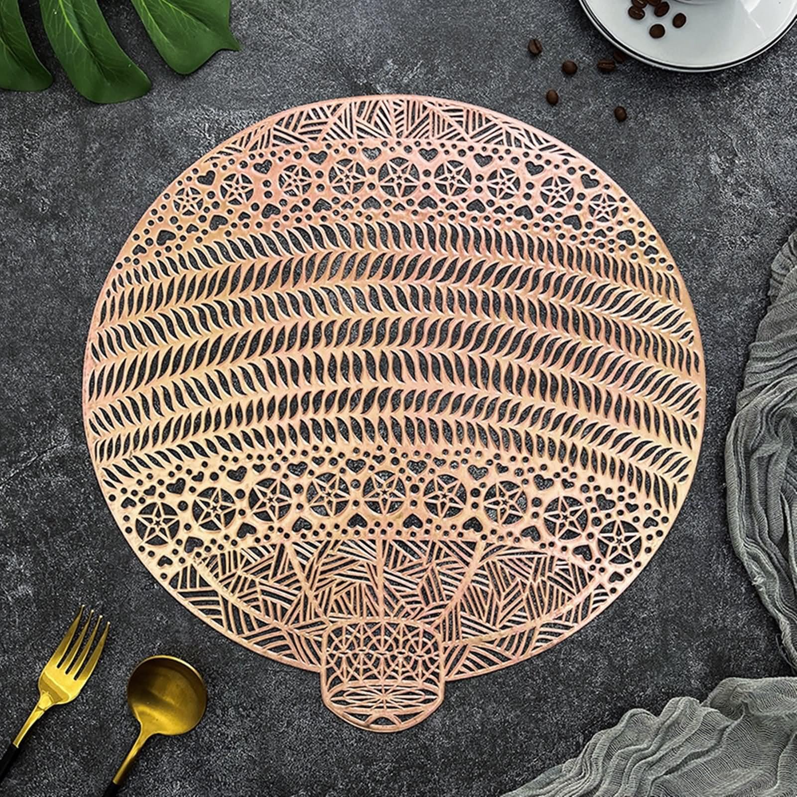 Set di 6 tovagliette vintage Dinner, in oro rosa, set da tavola moderno, 38 cm, motivo palla di Natale cava in PVC