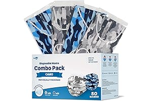 WECARE Printed Disposable Face Mask - 50 Individual Packs for Camouflage
