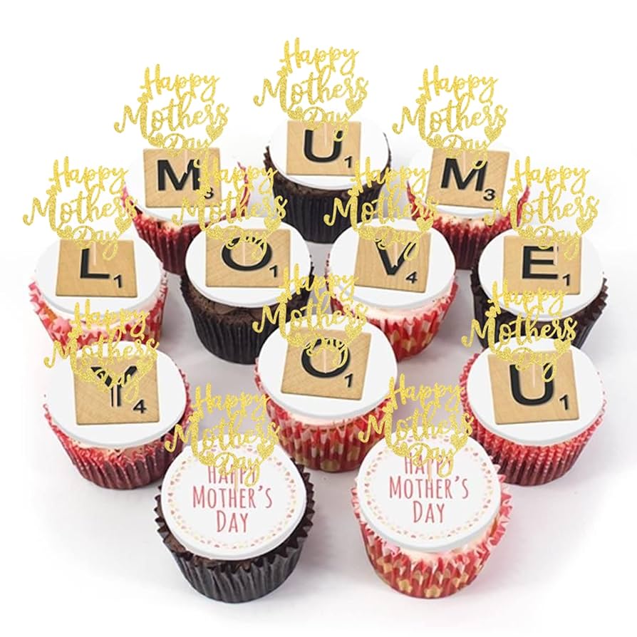 Gyufise 24Pcs Happy Mother's Day Cupcake Toppers Gyufise