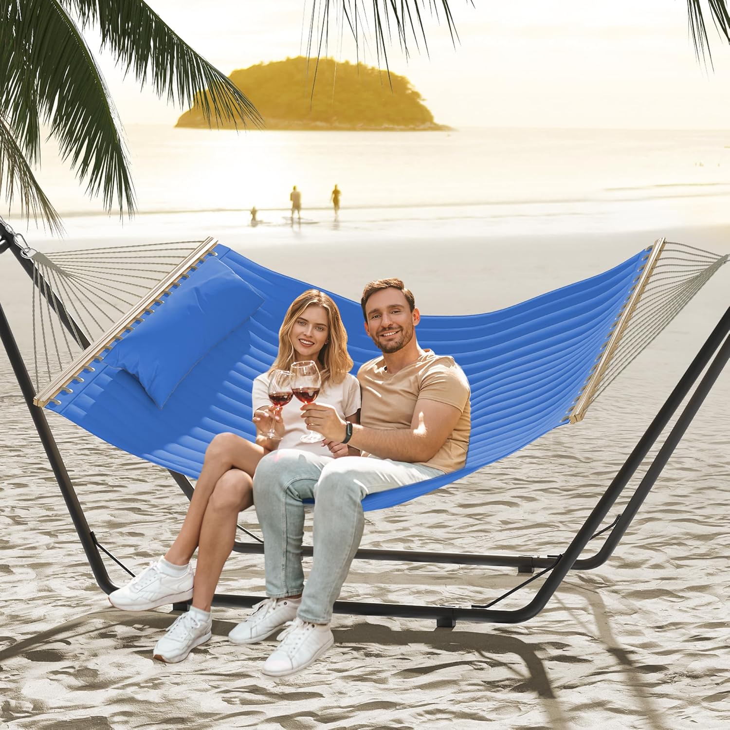 YITAHOME Hammock with Stand Included Hammock Heavy Duty Hammocks 12FT Waterproof Portable Hammock with Pillow Storage Bags 450lbs for Outdoors,Backyard,Blue