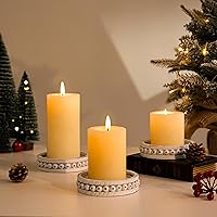 Vista 4 de Hanobe Portavelas para velas de pilar: juego de 3 portavelas de madera rústica de granja, soporte de vela encalado para centros de mesa, chimenea