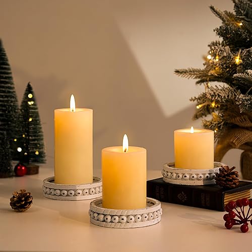 Miniatura 4 de Hanobe Portavelas para velas de pilar juego de 3 portavelas de madera rústica de granja, soporte de vela encalado para centros de mesa, chimenea,