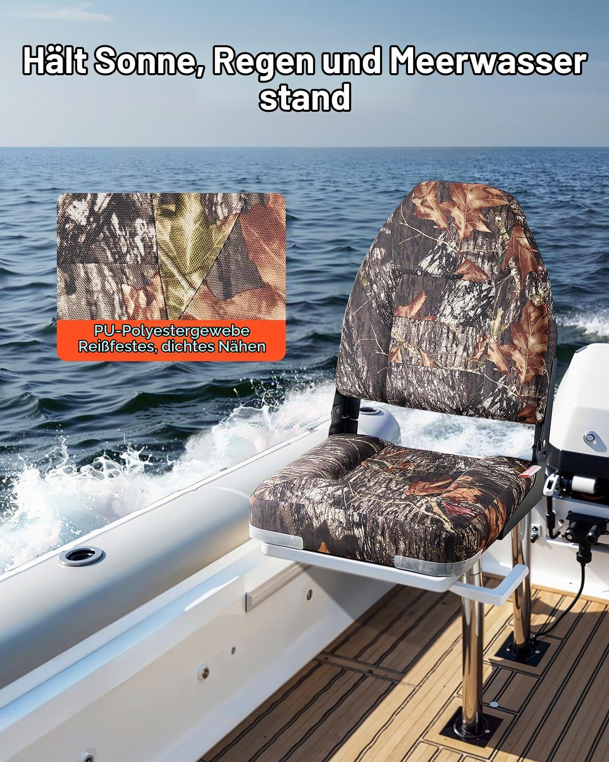 VEVOR 2 Stk. BootssitzBootsstuhl mit hoher Rückenlehne klappbarer Fischerbootsitz mit dickem Schwammkissen & PU-Leder, Scharniere aus Aluminiumlegierung, für Boote Yachten Schiffe, Tarnfarbe