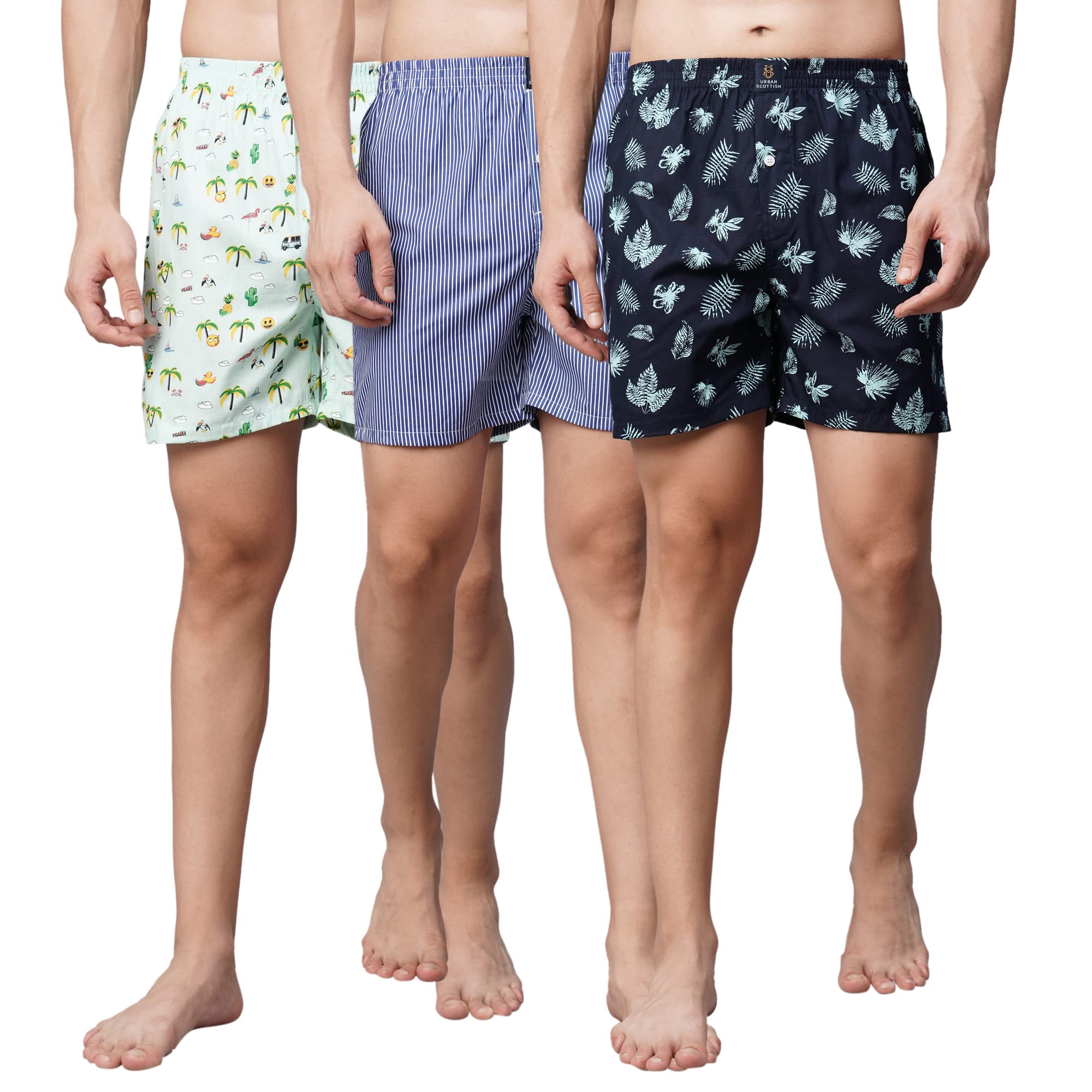 Men's Multi-Color 100% Cotton Printed Regular Comfort Fit Boxer Shorts Pack of 3-USBX2421-XXL-image-7