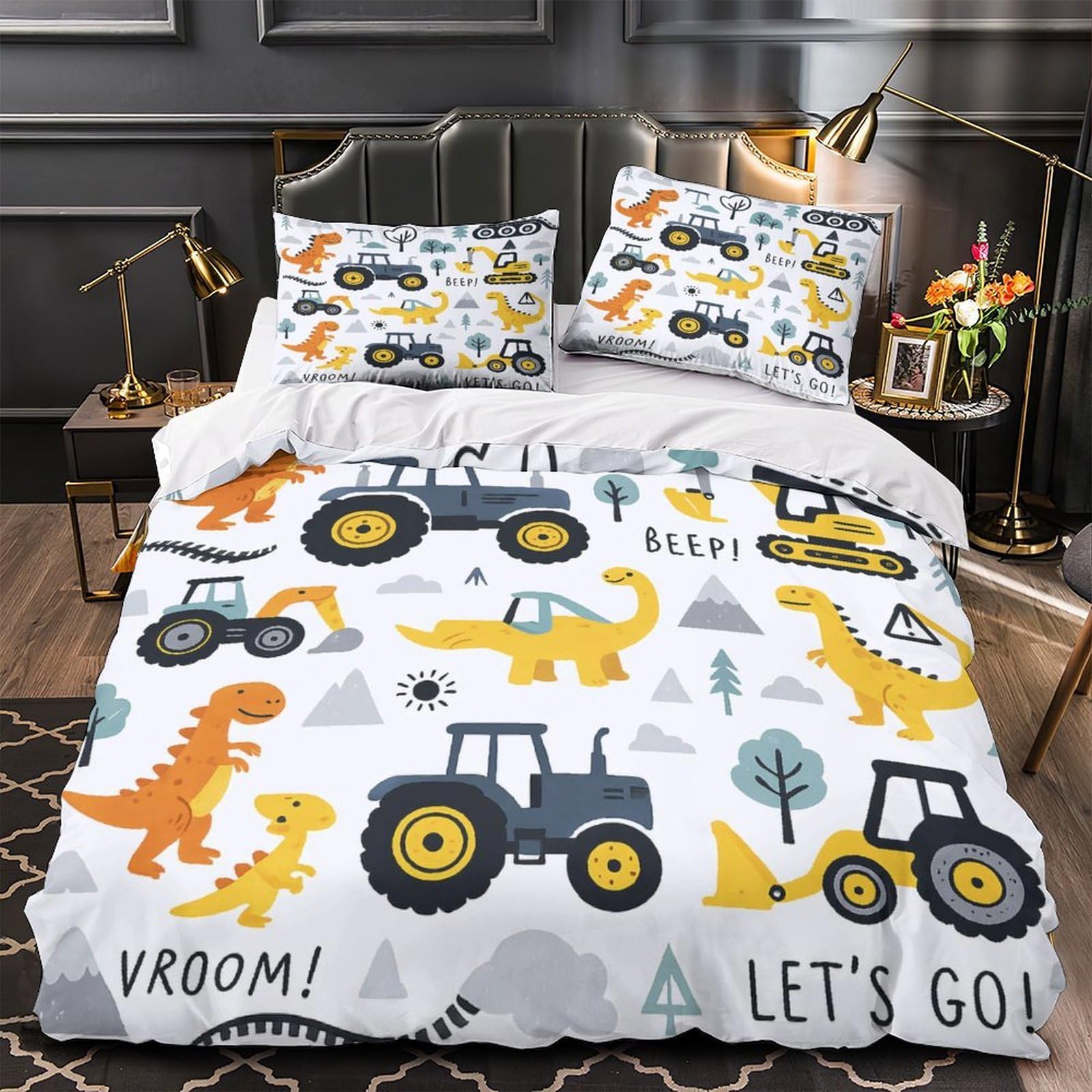 Parure de lit dinosaure 3D colorée pour transformer la chambre ado king 220x240