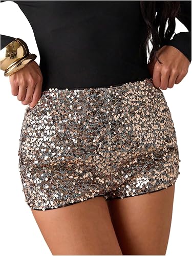 MakeMeChic Women's Glitter Sequin Micro Shorts Party Y2K Min