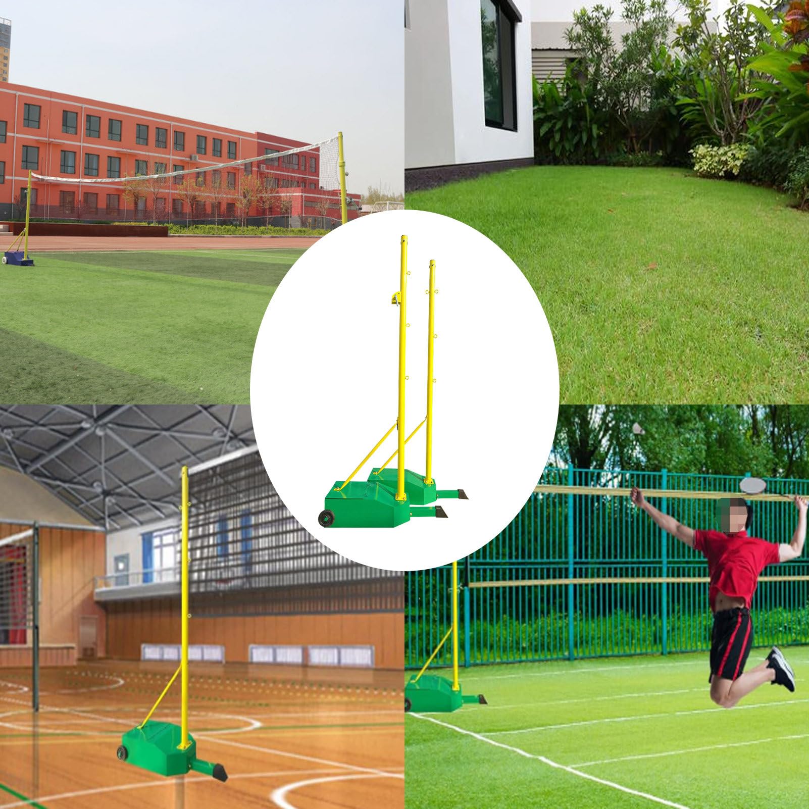 Rete da badminton con telaio autoportante e base zavorrata, per interni ed esterni