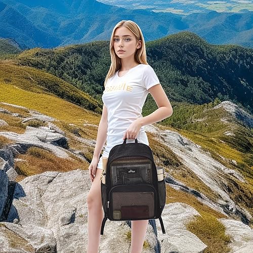 Miniatura 3 de MAY TREE Mochila de malla para escuela, playa, natación, fitness, al aire libre, bolsa de malla resistente con material de malla resistente