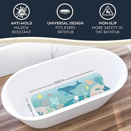 Miniatura 2 de Homerella Tapete de baño para bebé, antimoho, resistente al moho, antideslizante, para niños y adultos, 40 x 16 pulgadas de largo con ventosas para