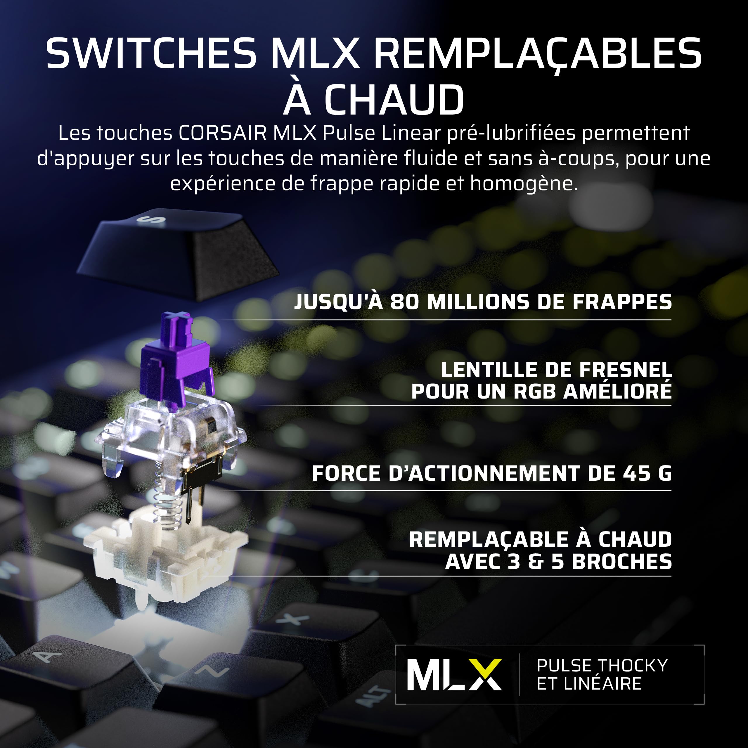 Corsair Galleon 100 SD Clavier Mécanique Filaire (AZERTY FR) – Noir | Elgato Stream Deck Intégré, Commutateurs MLX Pulse Thocky Pré-Lubrifiés et Remplaçables à Chaud, FlashTap SOCD, 8000 Hz