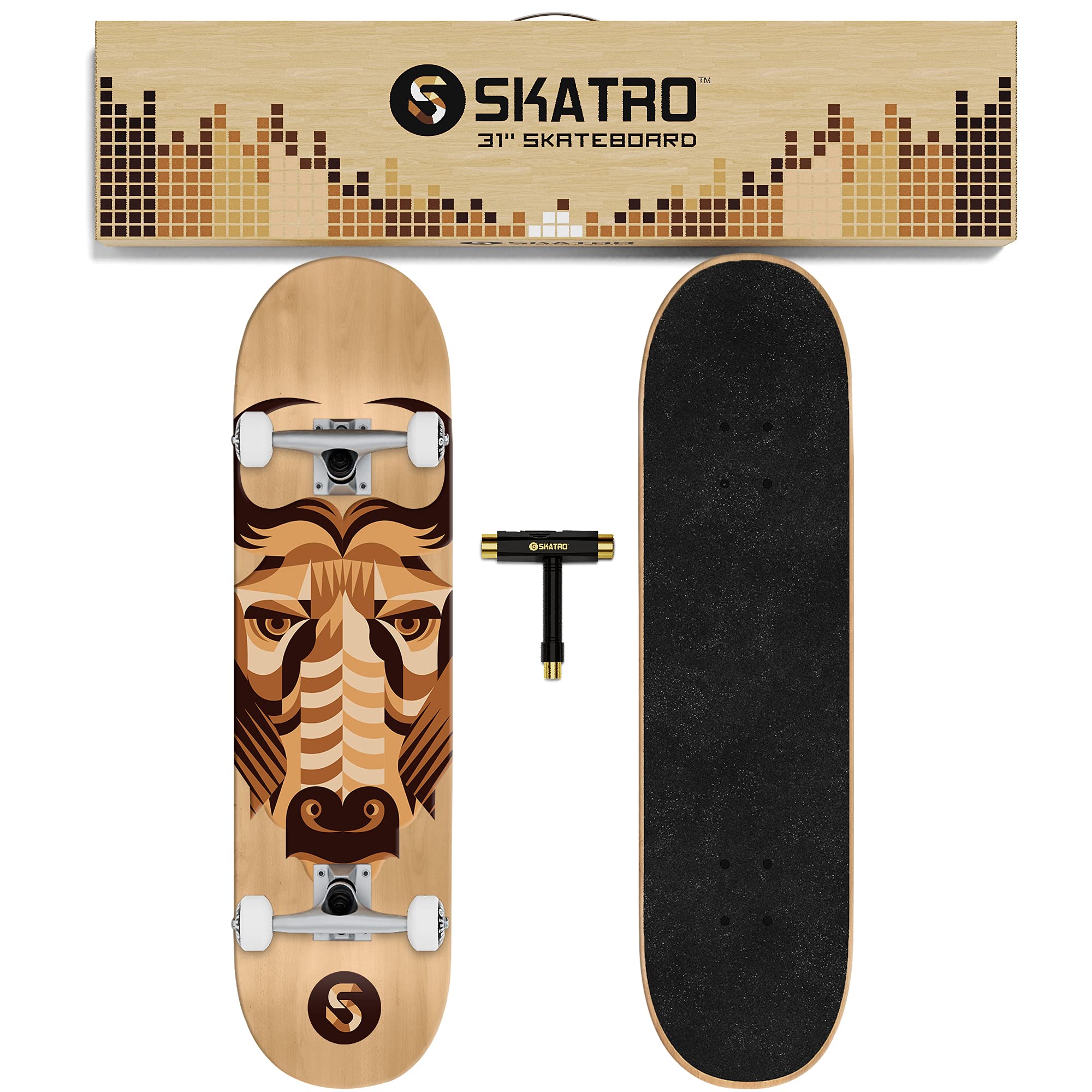 Skatro - Skateboard Professionnel Complet - 78,7 cm pour Adultes, garçons, Filles, débutants et Enfants