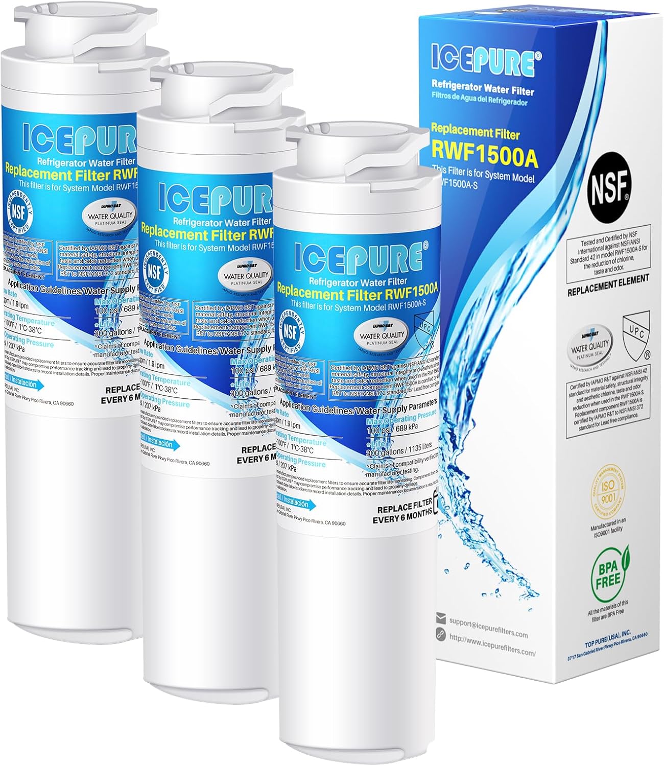 ICEPURE MSWF Refrigerator Water Filter Compatible with GE® MSWF, SmartWater 101820A, 101821B, RWF1500A 3 PACK