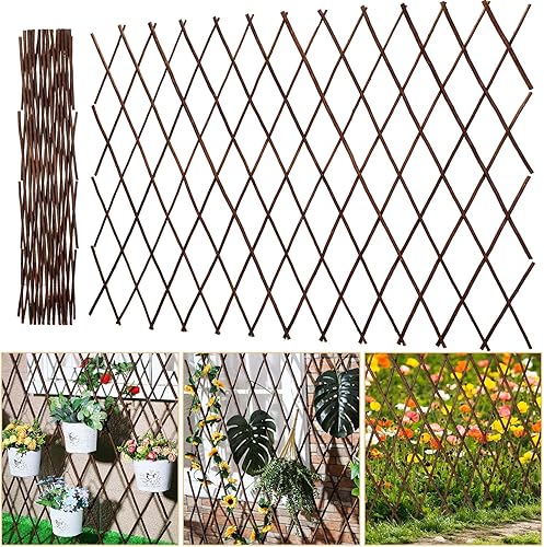 Sasylvia Paquete de 8 paneles expandibles de valla de sauce enrejado para plantas trepadoras, sauce, jardín, enrejado, soporte para plantas, valla