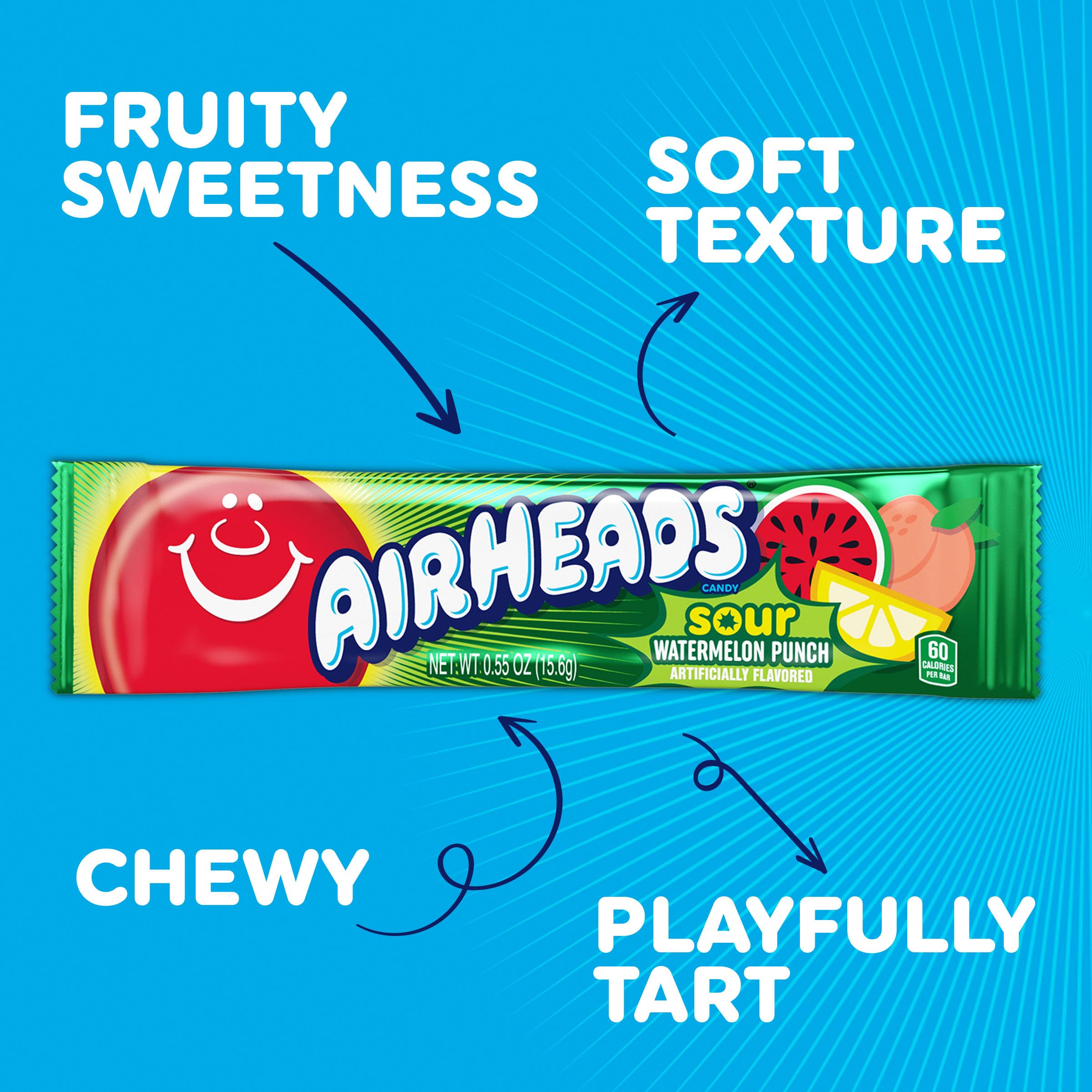 Airheads Barras de caramelo agrio, sabor a ponche de sandía, a granel, concesiones, fiestas, 36 barras