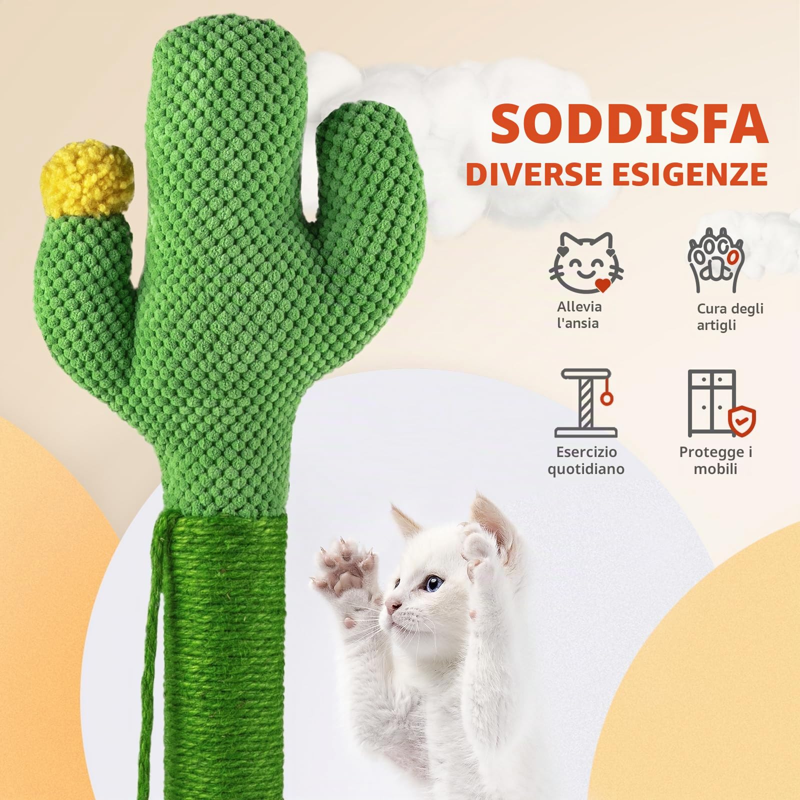 Mora Pets Tiragraffi per Gatti Cactus 83 cm Colonne Tiragraffi Albero per Gatti Adulti Palo in Naturali Sisal