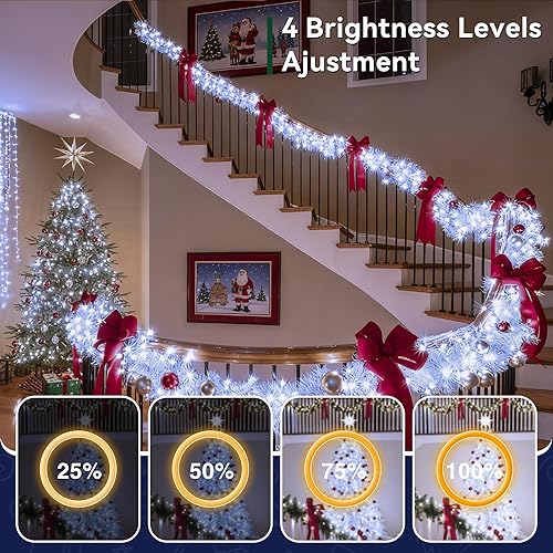 Miniatura 6 de Guirnalda de luces de Navidad, IP67 resistente al agua, 800 LED, alambre verde, luces de árbol de Navidad, luz de hadas fría con 8 modos, 4 brillo,