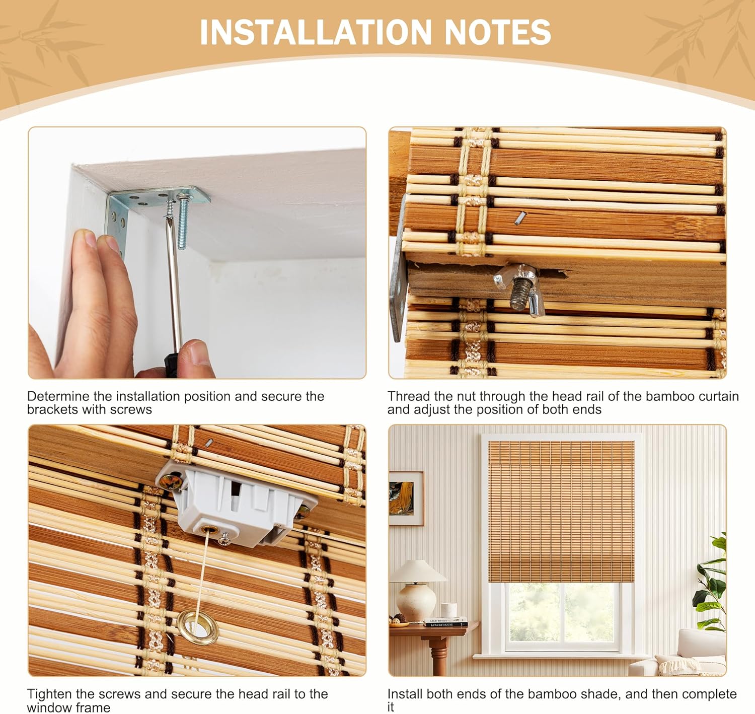 ALIMOO Cordless Bamboo Roman Shades, Natural Bamboo Lift Up Blinds for Indoor Windows, Light Filtering Roman Shades for Home Installation, 72" W x 72" L