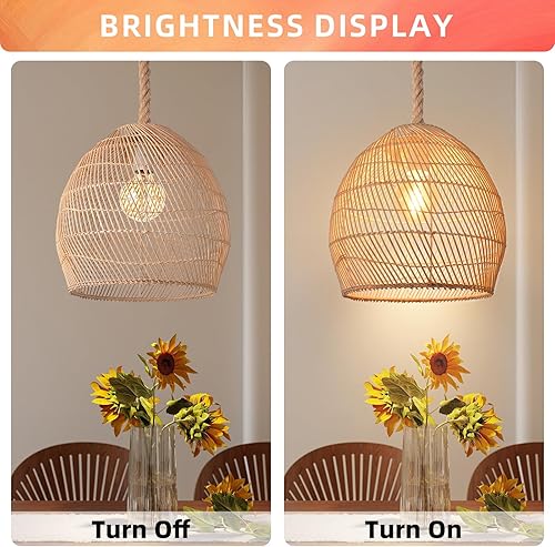 Miniatura 5 de Arturesthome Lámpara colgante de ratán natural para isla de cocina, lámpara de araña tejida, pantalla de techo colgante hecha a mano, lámpara de