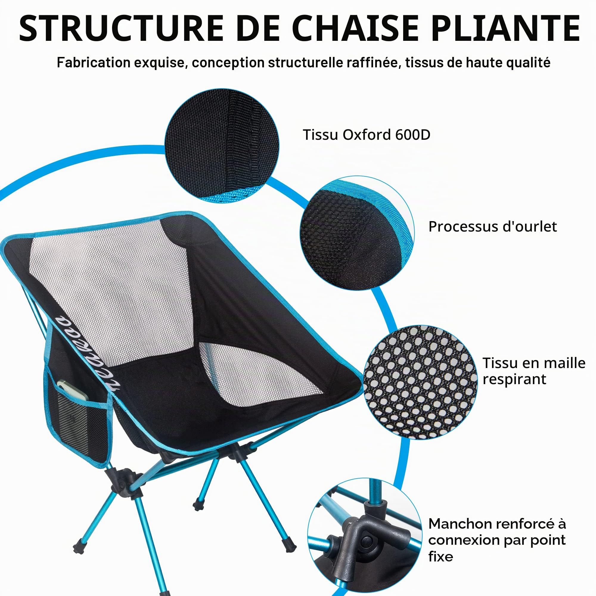 reakoo Chaises de Camping Pliantes Portable Lot de 2, Compacte Ultra Légère et Portable Chaise Pliante Camping, avec Sac de Transport pour l'extérieur, Plage, Pêche, Pique-Nique