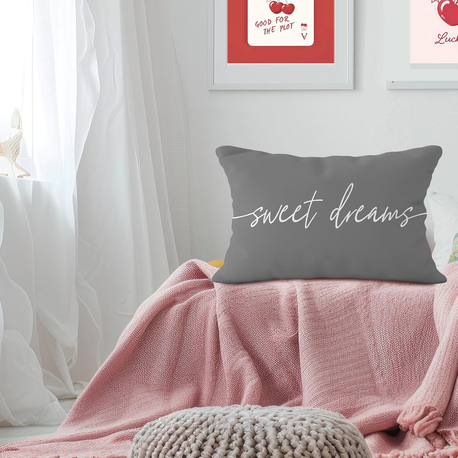 Sweet Dreams Pillow Cover 12x20, Decorative Throw Pillow Covers for Bedroom Liivng Room Home, Bed Decorative Pillows (Gray) - Image 2