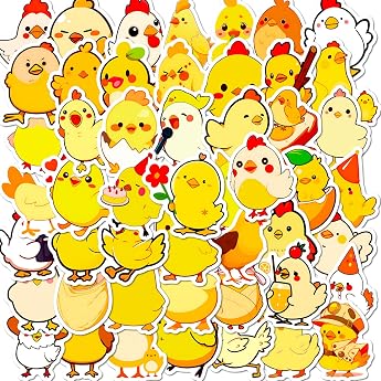 Chicken Stickers for Laptop 50 Pieces Gift for Children Teenagers Adults Boys Yellow Chickens Stickers Waterproof Vinyl Stickers for Scrapbooking Skateboard Car Luggage