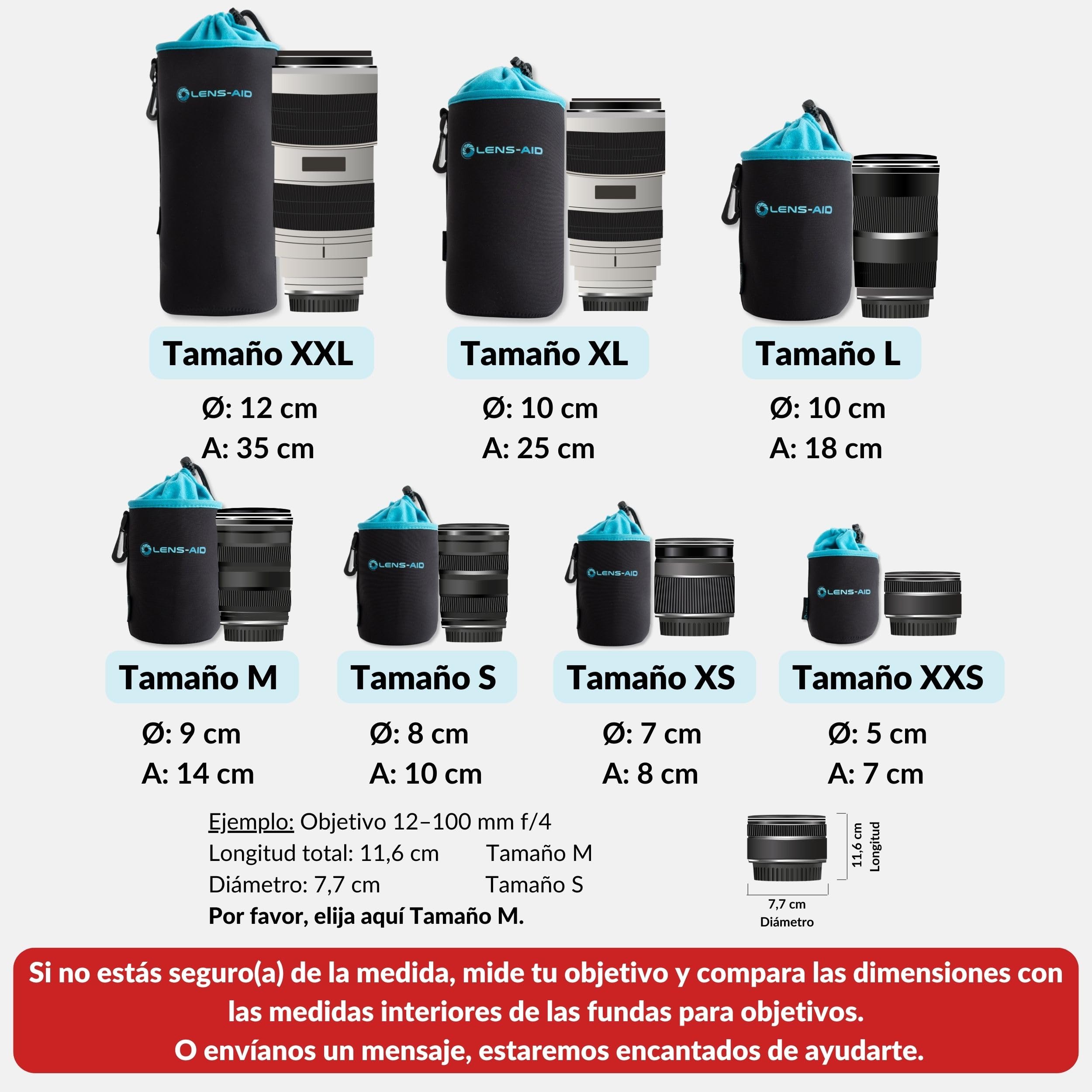 LENS-AID - Funda para Lentes de cámara de Neopreno con Forro Polar: Funda, Bolsillo para Proteger Lentes con cordón, Negro, Juego de 3 (XXS, XS,S), Moderno