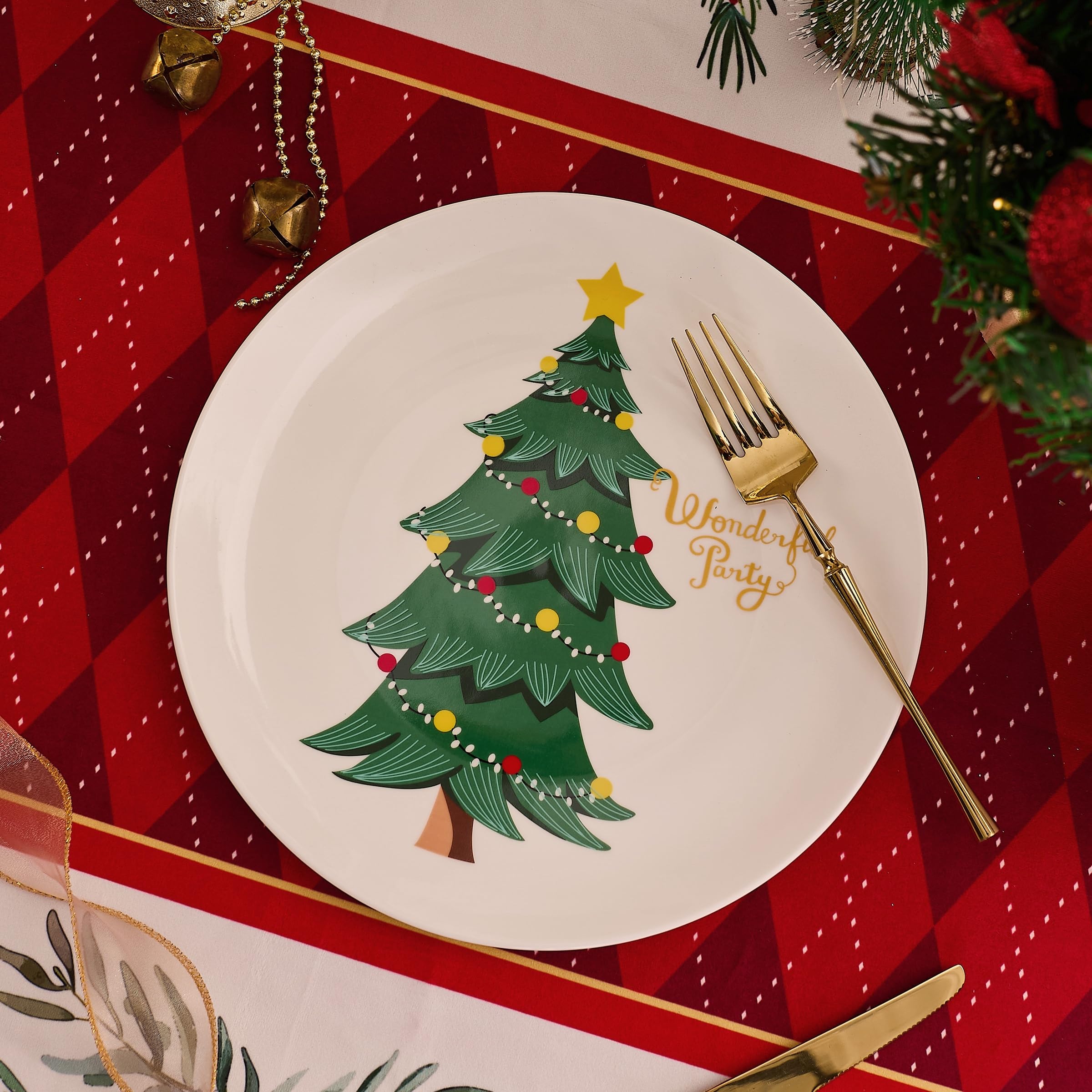 Weihnachtsessenteller Abendessen Teller - Set von 6, 26cm Knochen China, spülmaschinen- & mikrowellengeeignet, festliche Tischdekoration für die Feiertage