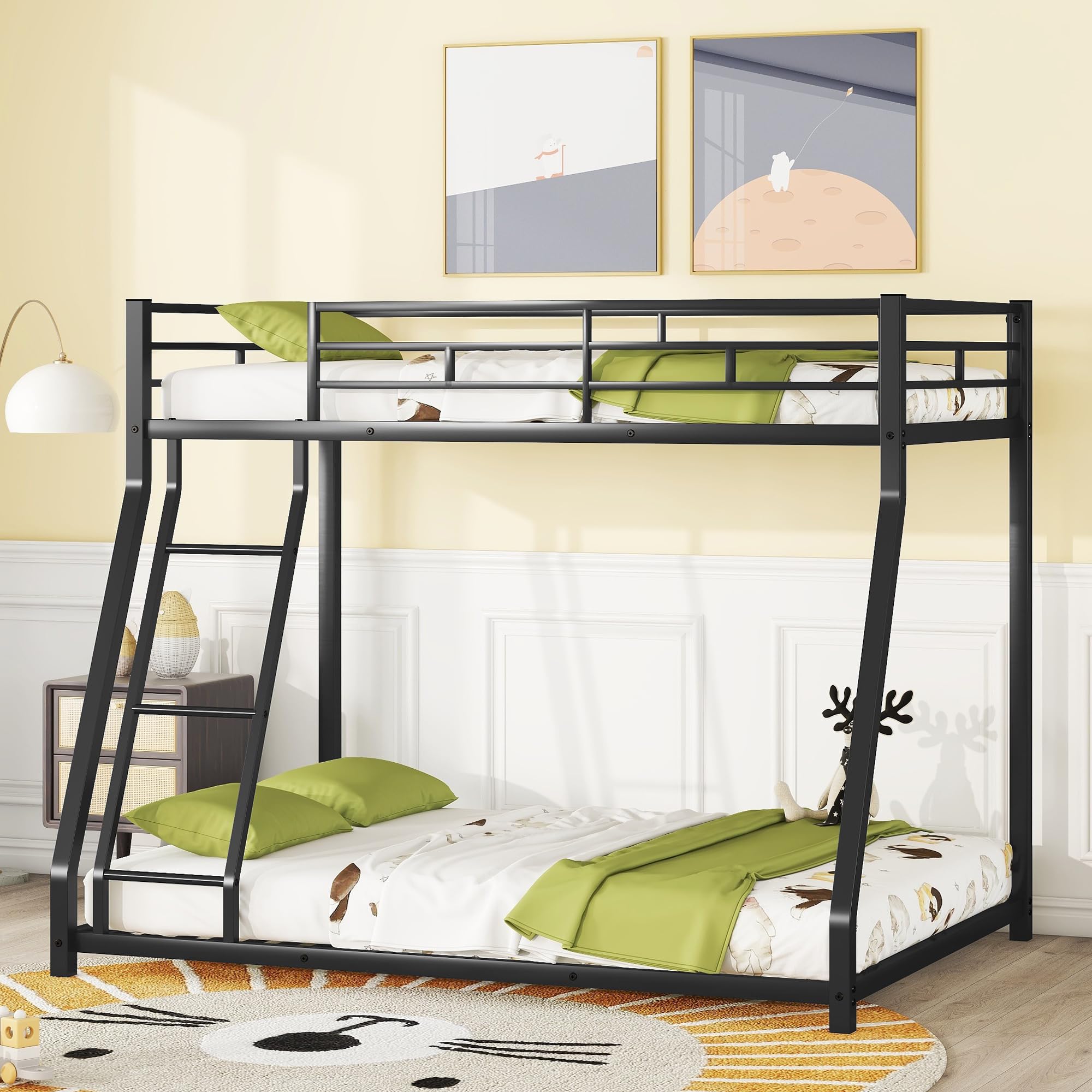 Bellemave Twin Over Full bunk Bed，Metal Floor Bunk Bed, Bunk Bed for Kids, Adults, Bunk Bed for Boys, Girls, Adult bunk beds Heavy Duty, Black, FST00067-TOF-AB1