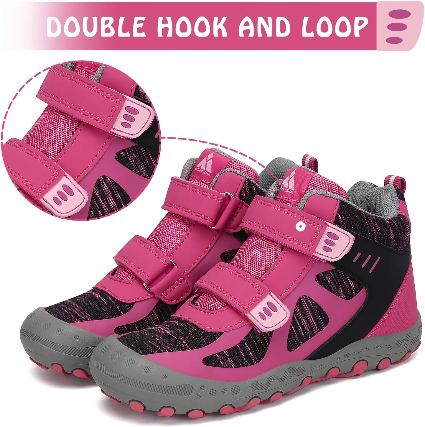 Mishansha Unisex-Child Outdoor Ankle Hiking Boots Boys Girls Trekking Walking Shoes with Hook and Loop