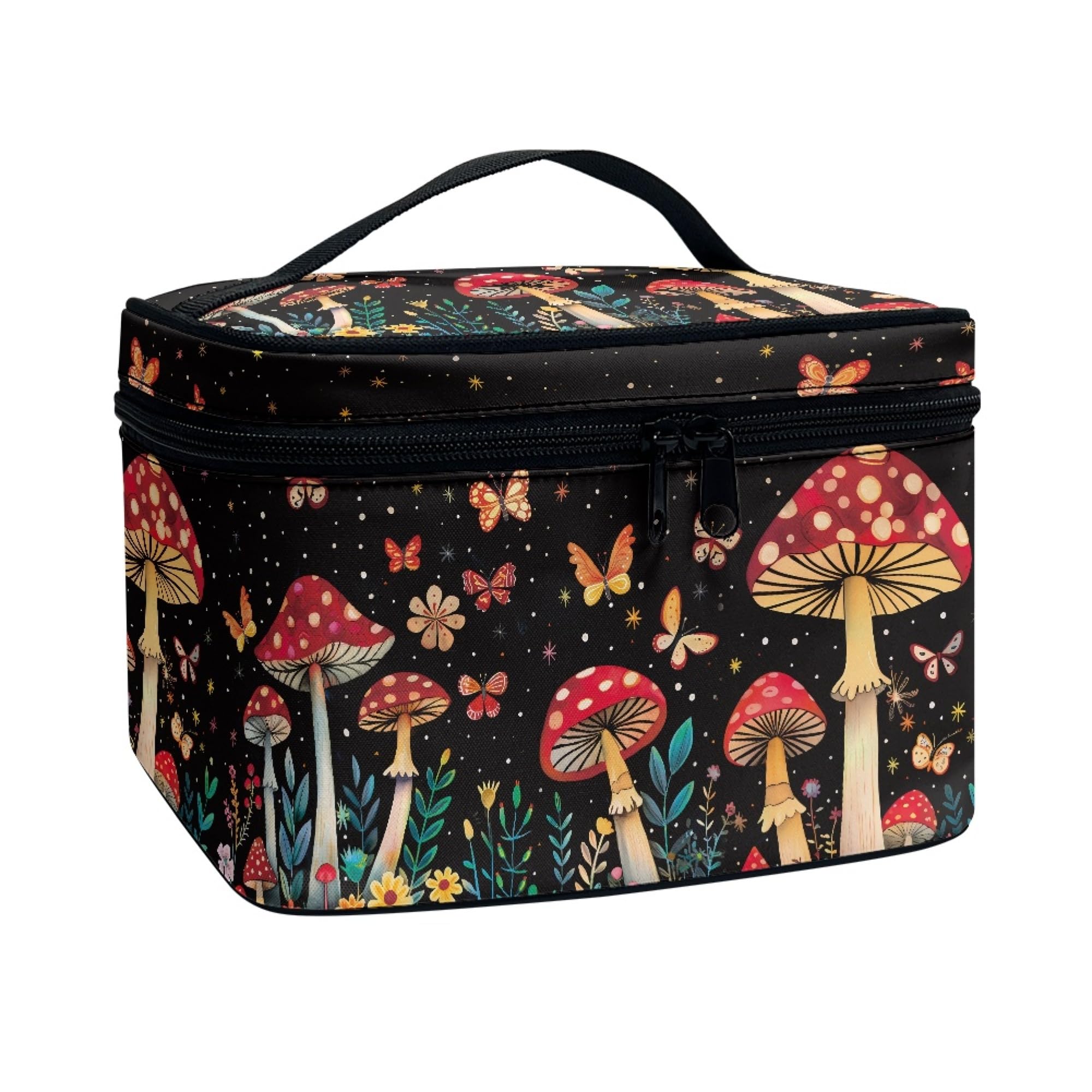 Boatee Mushroom Cosmetic Bag Butterfly Make Up Bags for Women Lightweight Cosmetics Bag Storage Case Toiletry Containers Stylish Cosmetic Bag Birthday