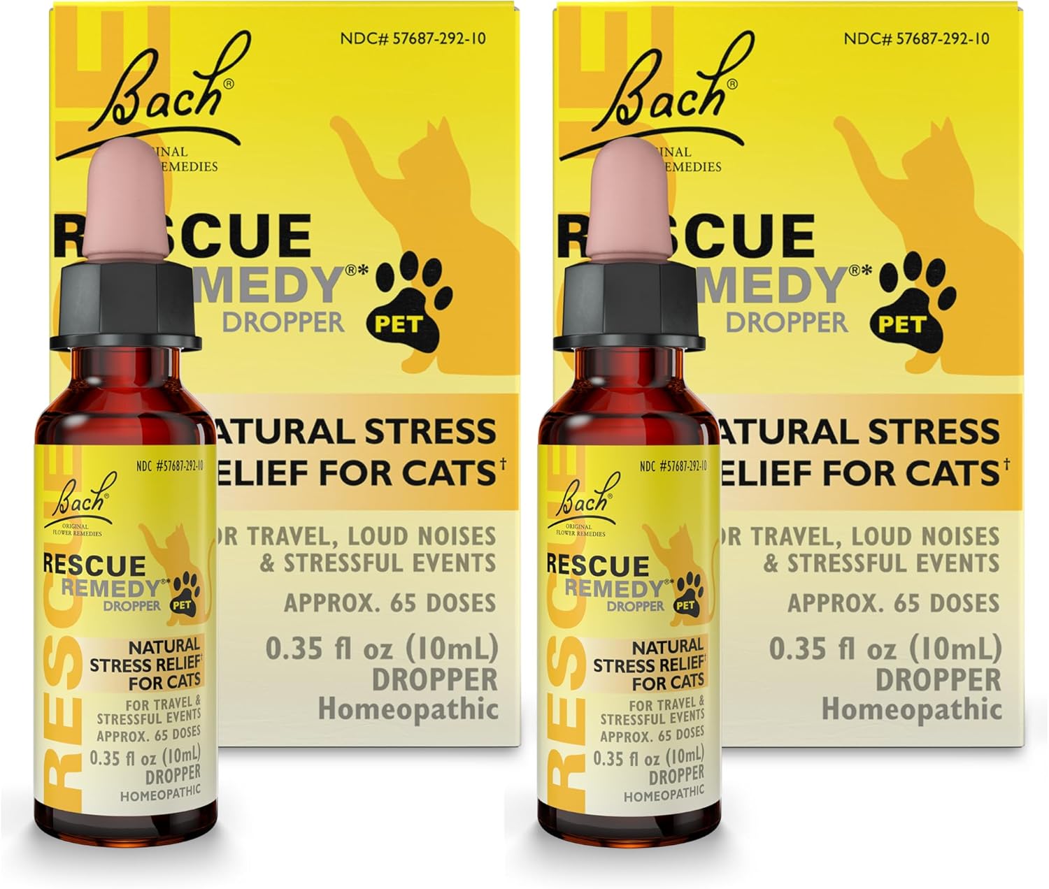 Bach Rescue Remedy Pet Dropper for Cats - 10 mL, Pack of 2 - Stress & Tension Support for Cats Natural Flower Essences - Sedative-Free, Homeopathic Liquid Formula - for All Breeds, Ages & Weights