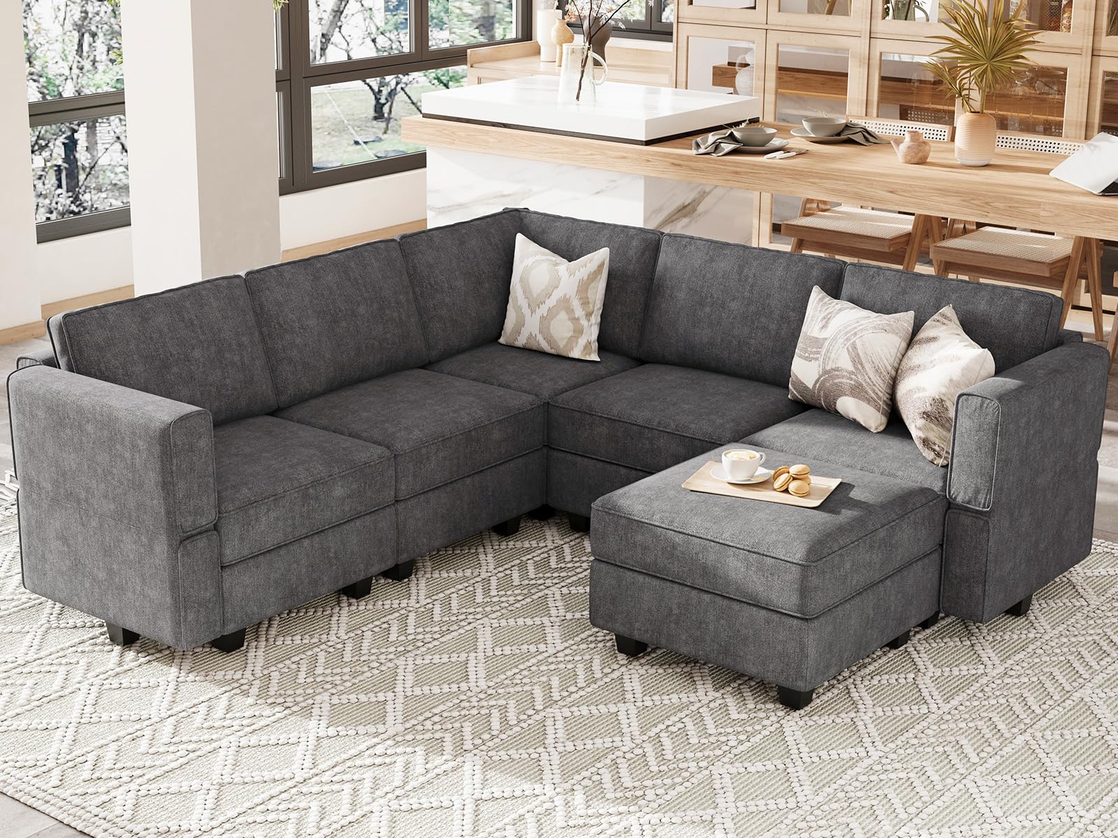 Belffin Modular Sectional Couch U-Shape Modulars Reversible Sectional Sofa Convertible Chaise Sofa with Storage Dark Grey