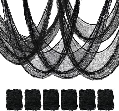 6 Pack Black Halloween Creepy Cloth 30 x 72 Inch, Halloween Gauze, Creepy Gauze for House, Outdoor, Yard and Halloween Decoration Indoor